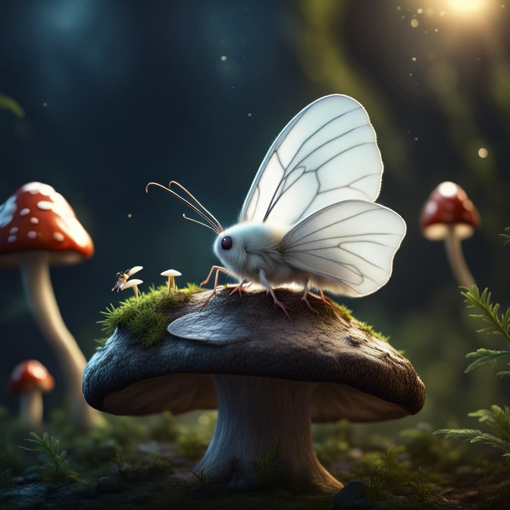 cute moth sitting on a mushroom  by @Nobara Kugisaki