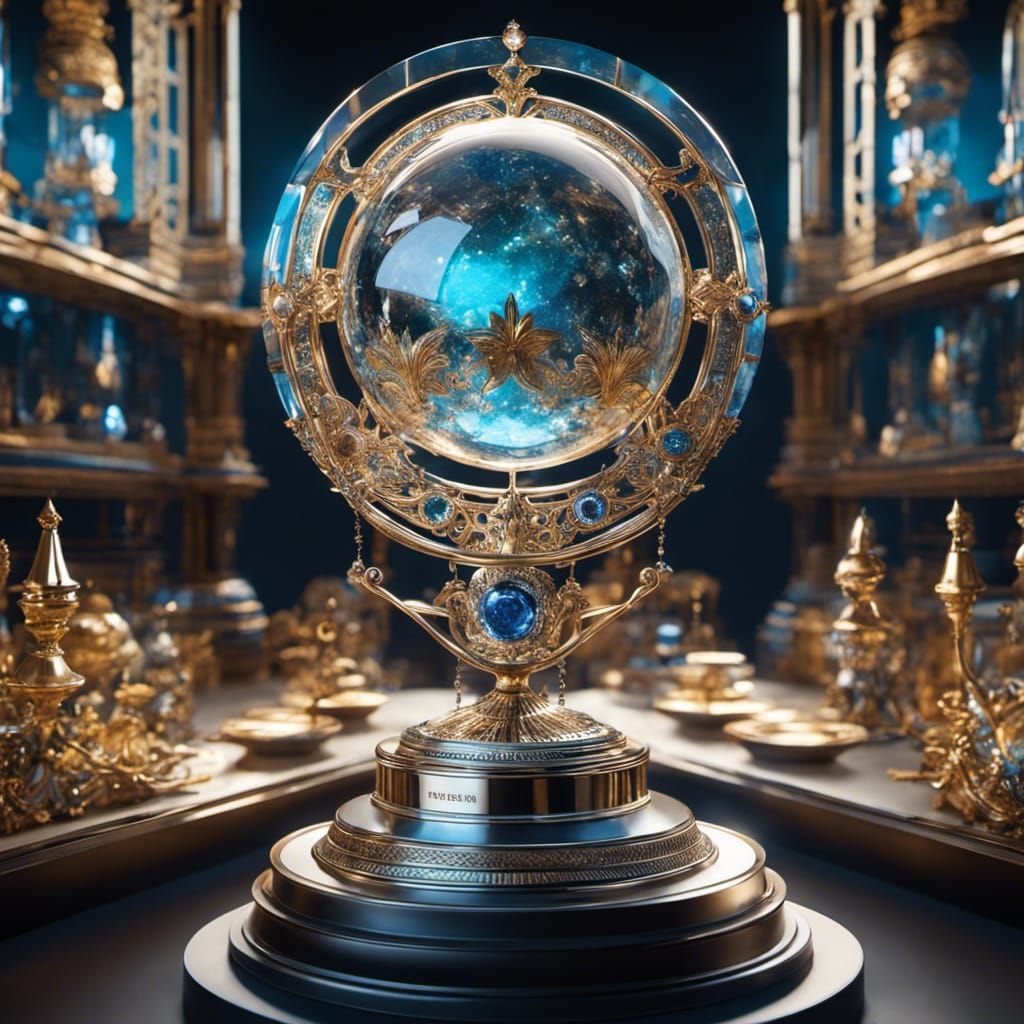 Trophy made of aquamarine crystal and gold  by @Rhys Patterson