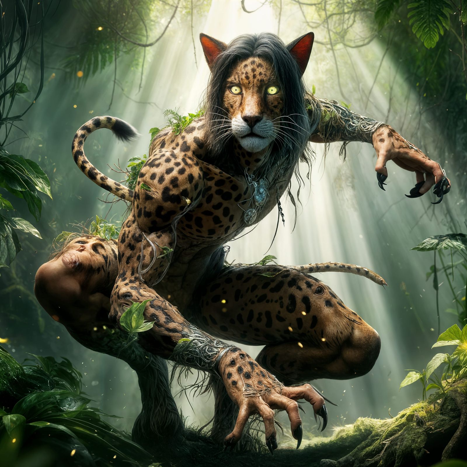 Eldarin Lóthien, Nightsong Druid shapeshifting into a Jaguar...