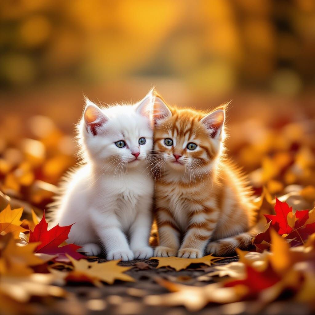 Two Kittens in Autumn Leaves