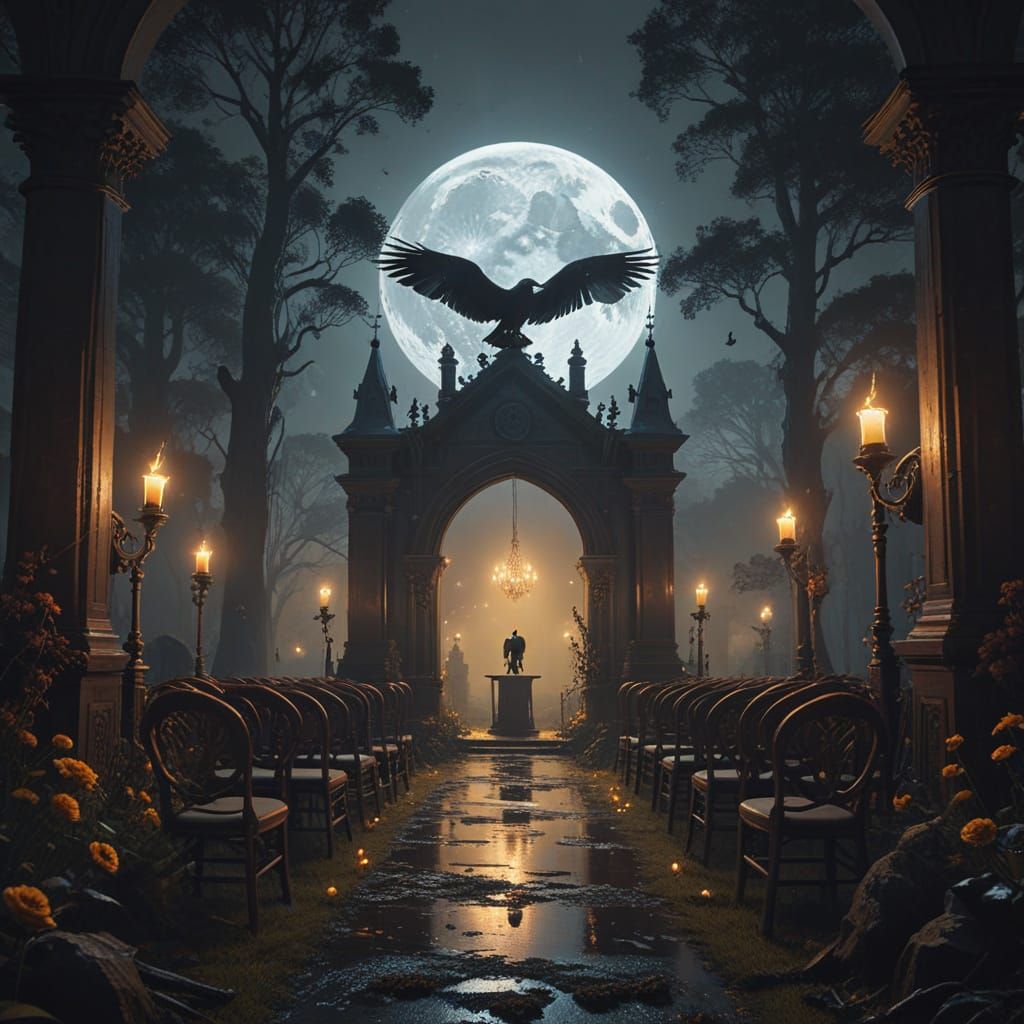 Ethereal Victorian Moonlit Wedding in a Misty Forest