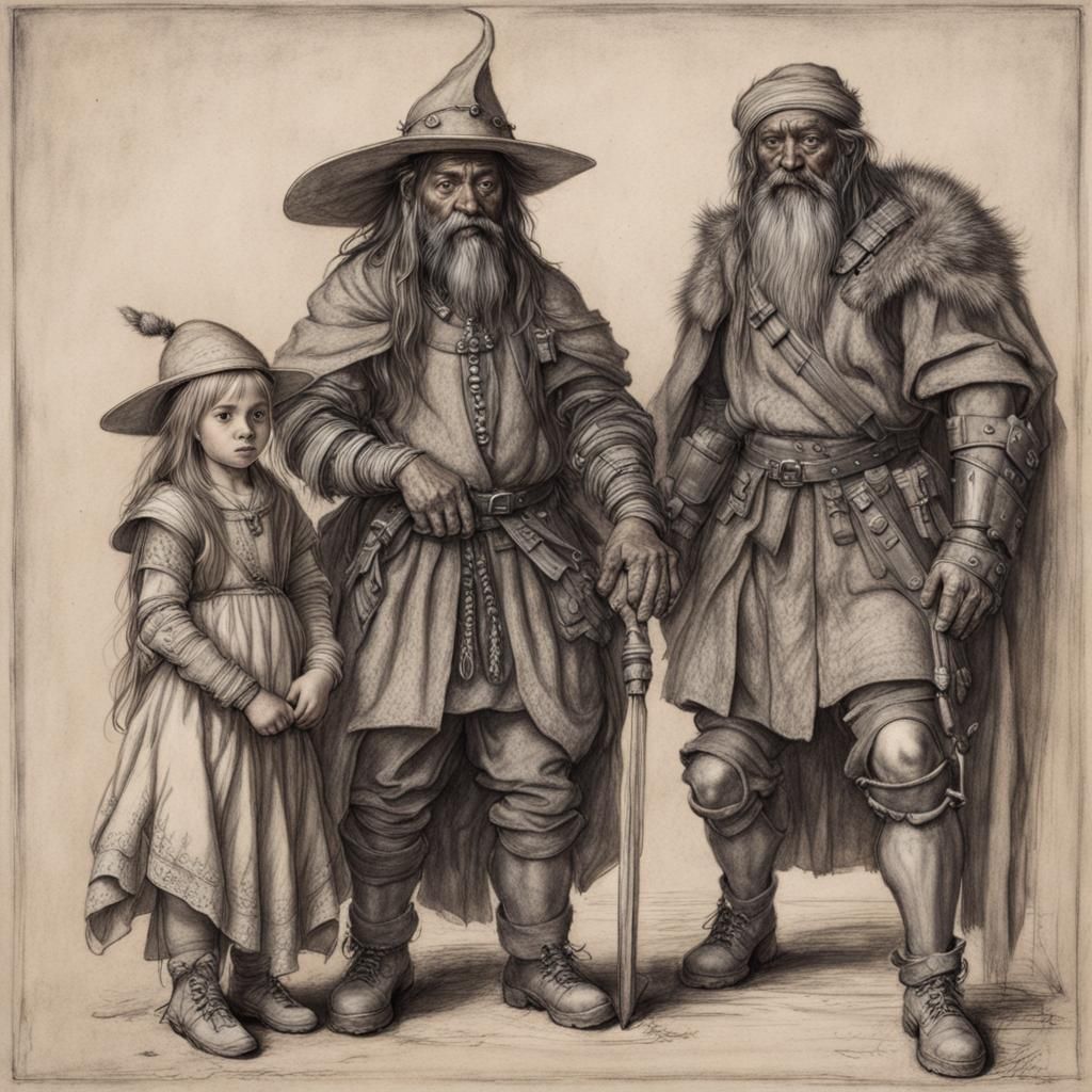 an elf, a dark skinned ranger and a child,