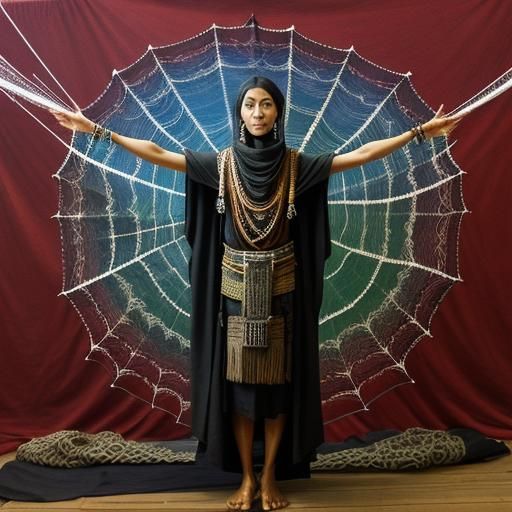 Necklace made from ancestors bones, a shawl made from spider...