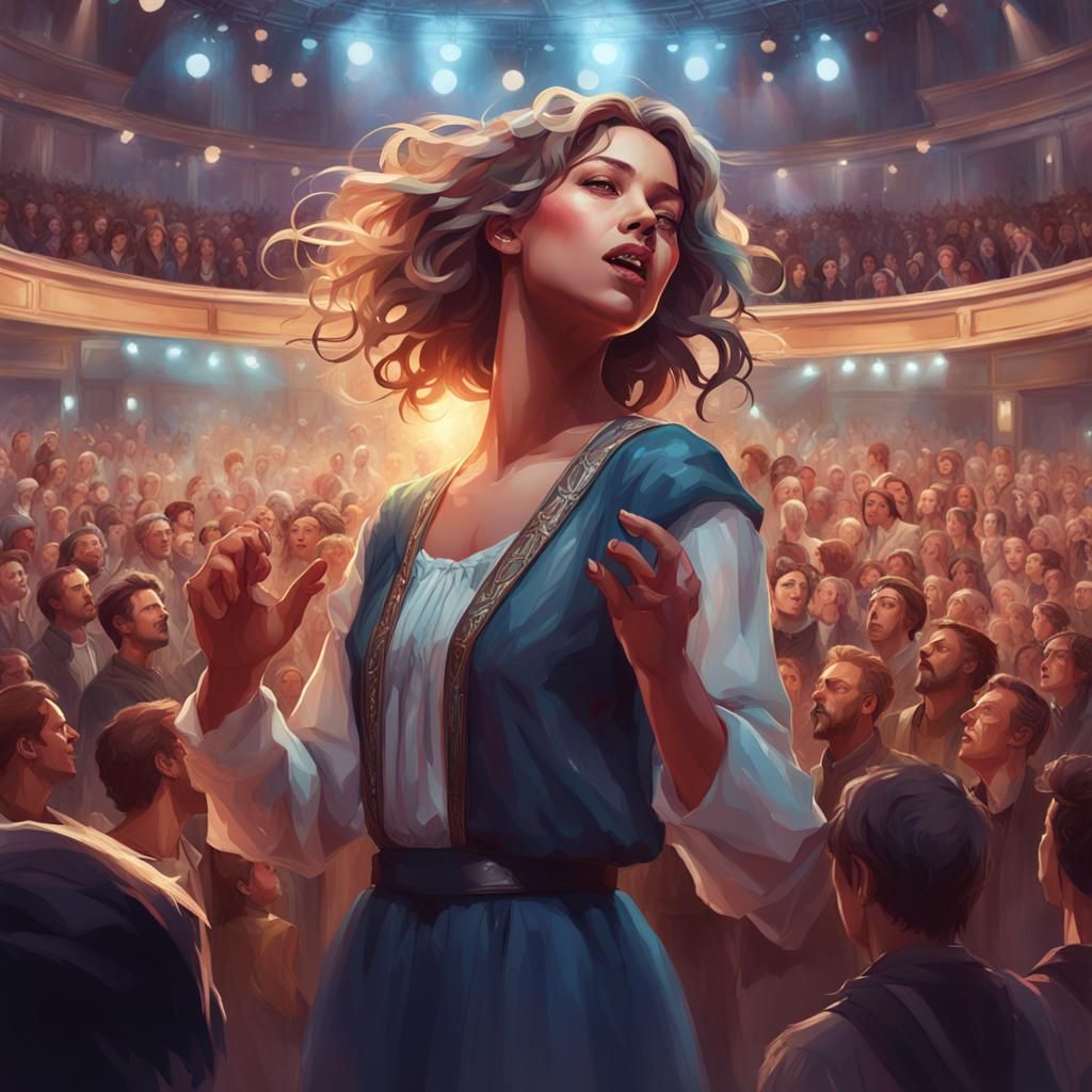 a perfect composition of a girl singing in a concert with a ...