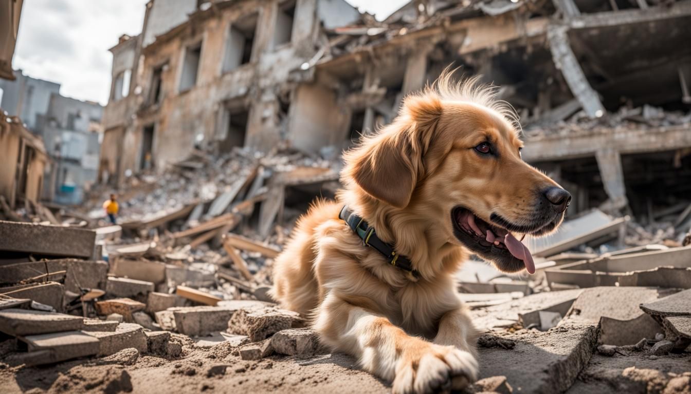 A Dog That Saves A Child From Under A Collapsed Building - Ai Generated 