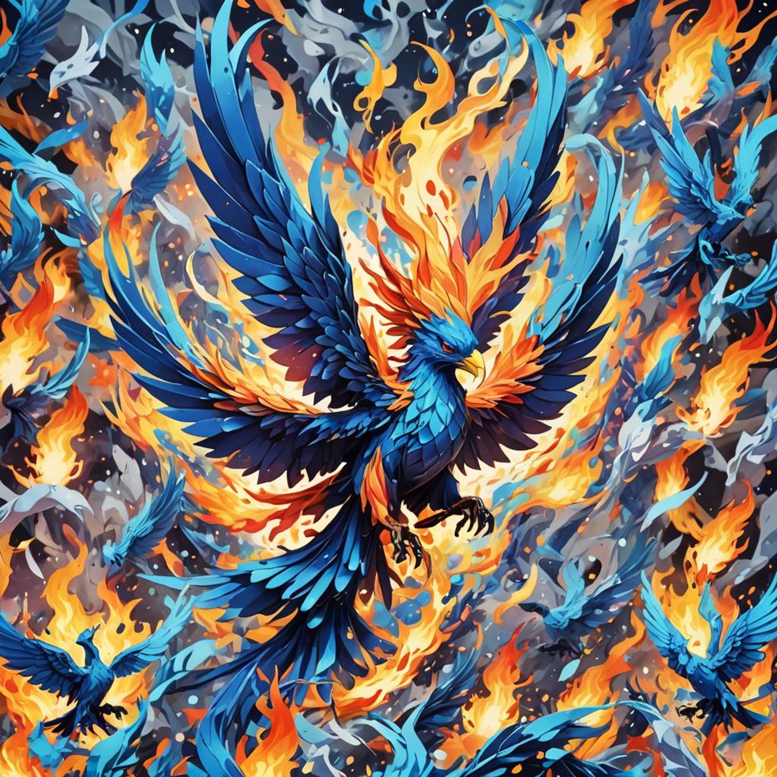 Blue flame bright phoenix and the meeting pic by artist 