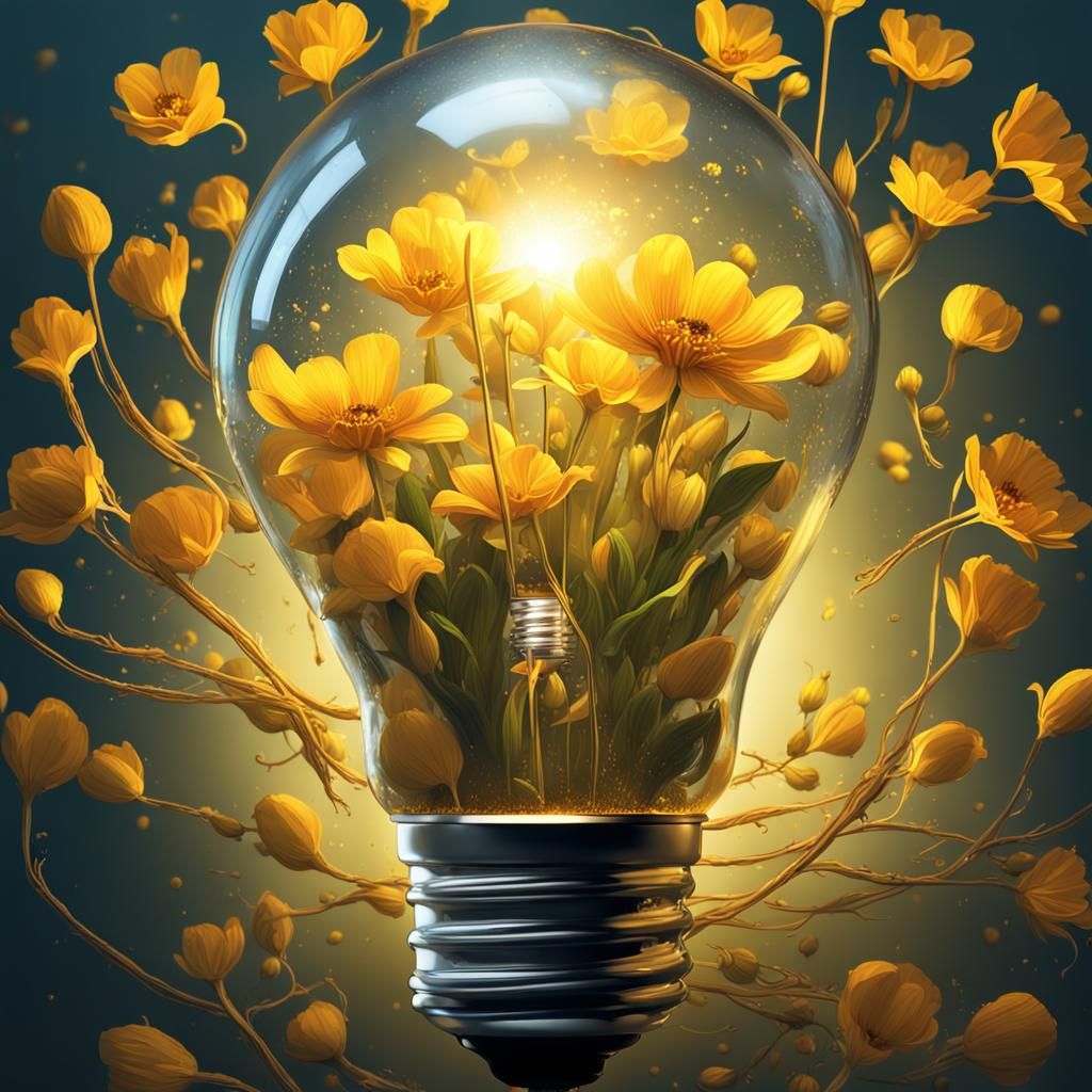 Glowing Flowers Inside a Lightbulb: Hyperrealistic Splash Ar...