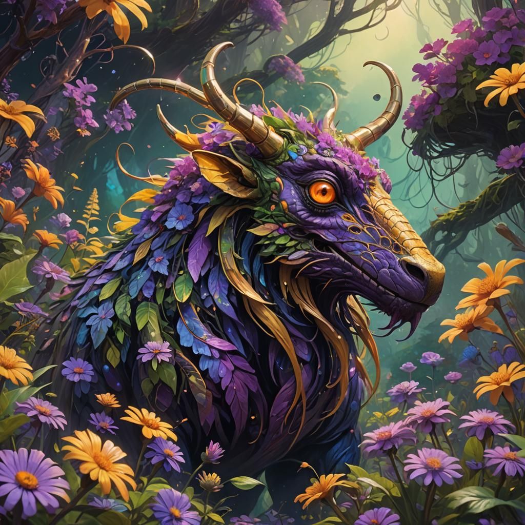 Detailed Fantasy Creature in Swirling Colors