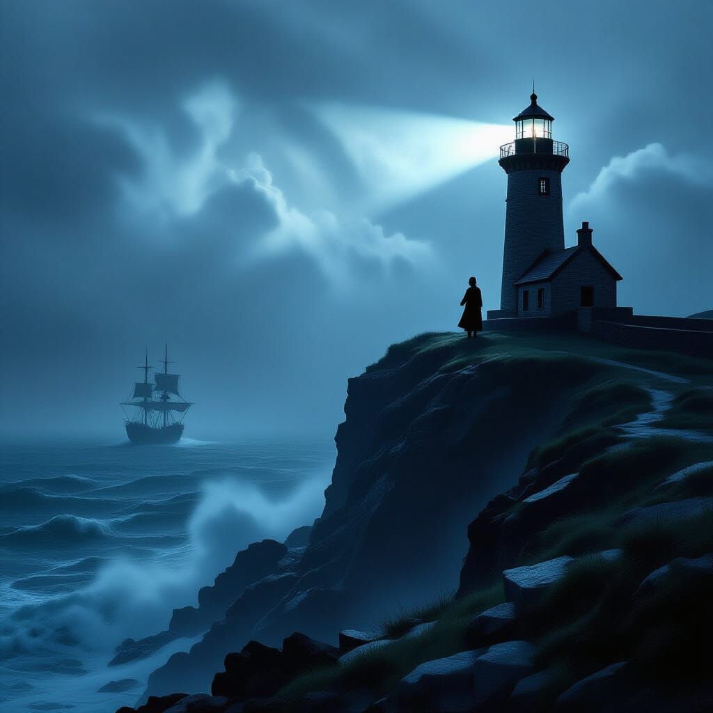 Lighthouse Keeper in Stormy Twilight