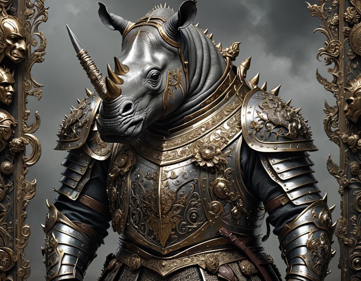 Javan rhinoceros in a suit of Armour