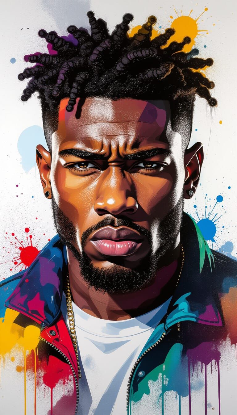 Focused Black Person in Dynamic Graffiti Art Style