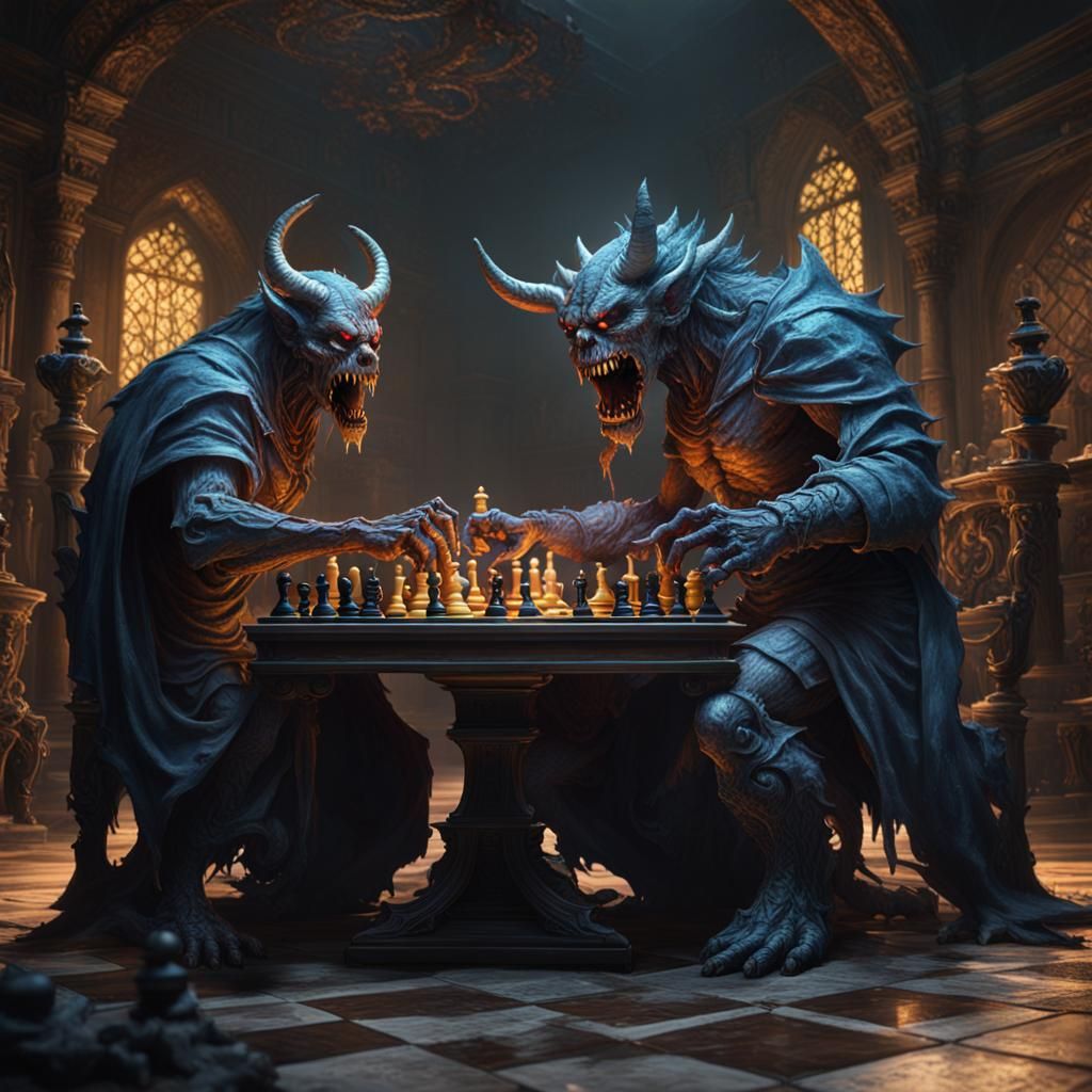 demon monster playing chess - AI Generated Artwork - NightCafe Creator