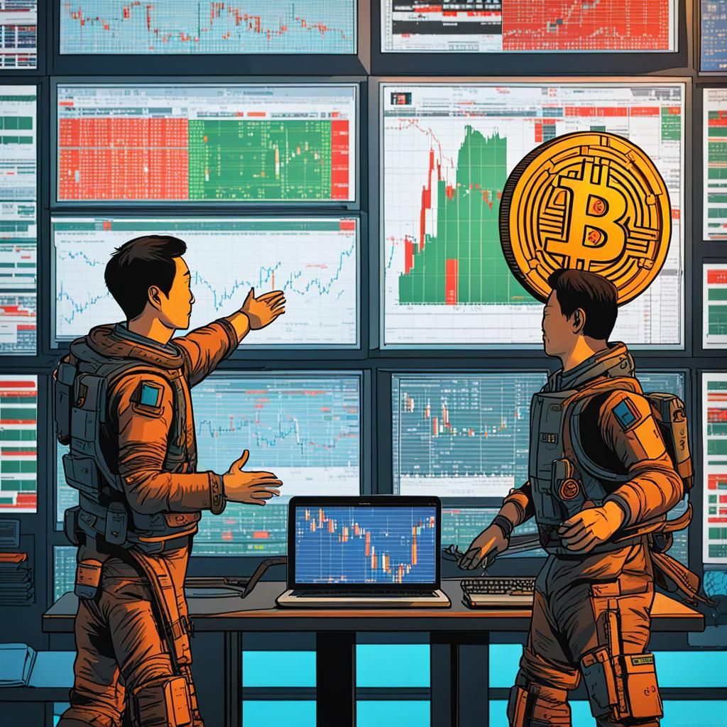 Bitcoin Traders Celebrate Victory in Surreal Digital Art