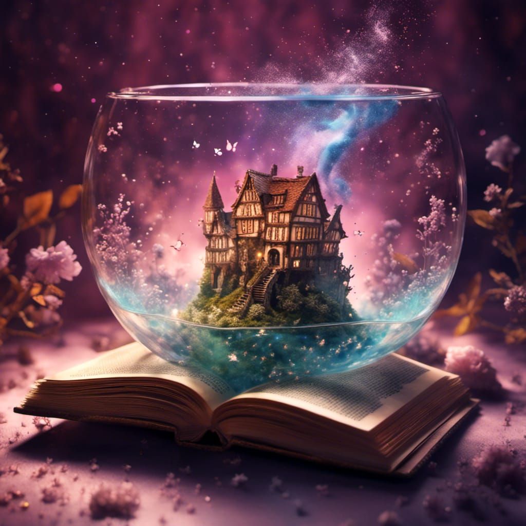  <lora:Hot Cocoa:1.0> fairytale book flowing out of a glass