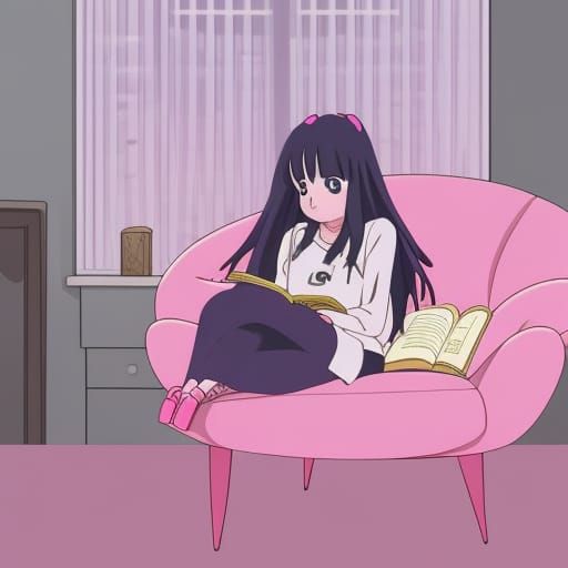 Anime woman sitting u see a blossom tree reading a book and she ... -  Arthub.ai