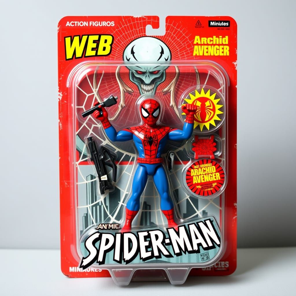 A silly small spiderman superhero in a plastic blister pack with their spoof-gear displayed beside them.
A ...  by @Goga