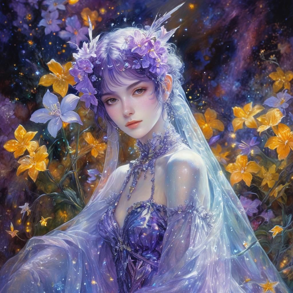 Ethereal Starry Figure in 90s Anime Style