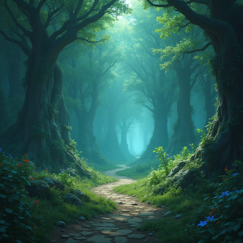 Surreal Fantasy Realm Unveiled in Deep Emerald and Sapphire ...