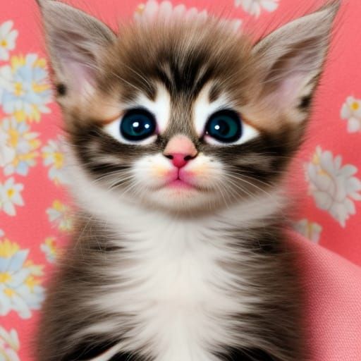 cute little kitten with a floral background