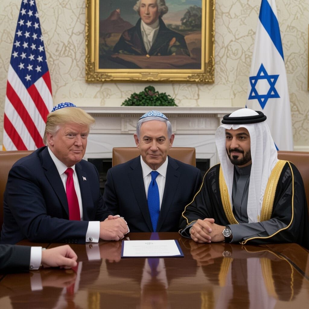 Trump, Netanyahu, and Qatar's Emir at White House