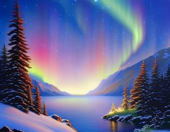 Colorful northern lights in North Pole - AI Generated Artwork ...