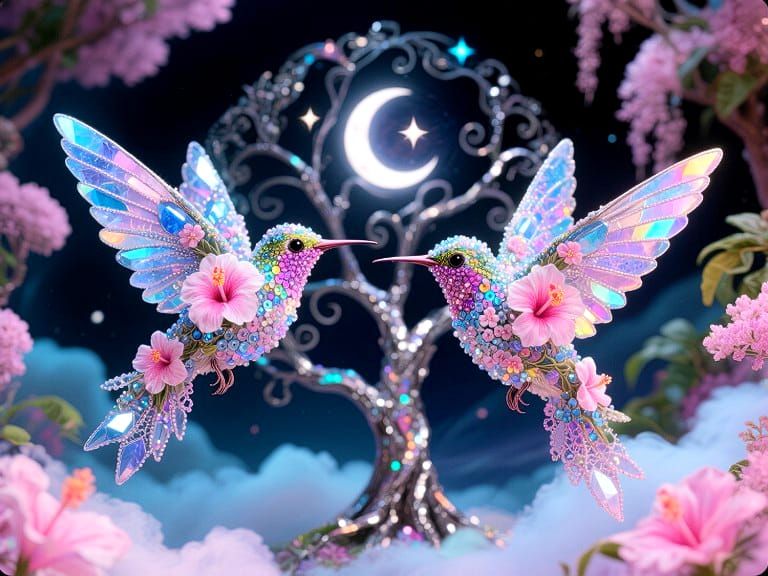 1/16/2025-Hummingbirds, Hibiscus Flowers & Hardystonite Art By Archangel Tara