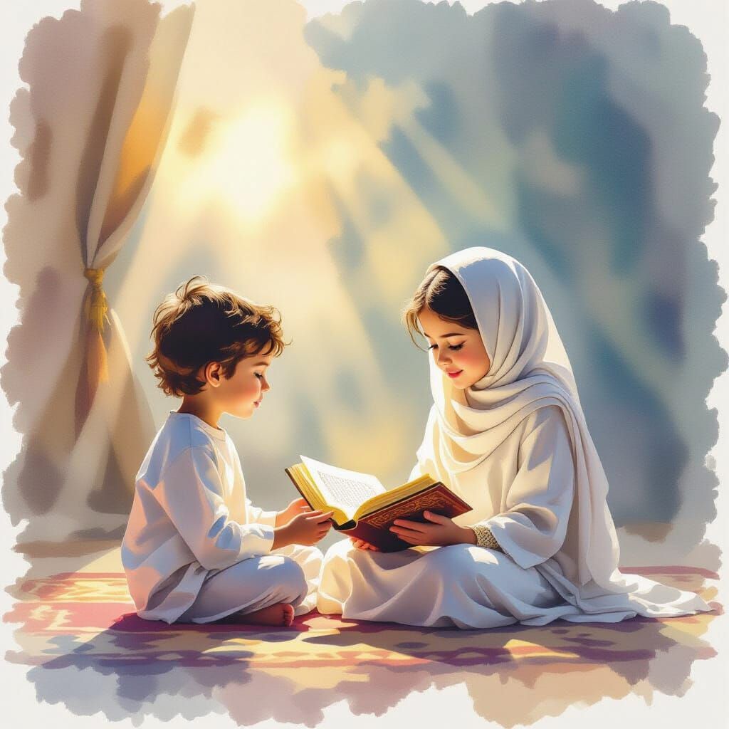 Child Reading Quran with Serene Light