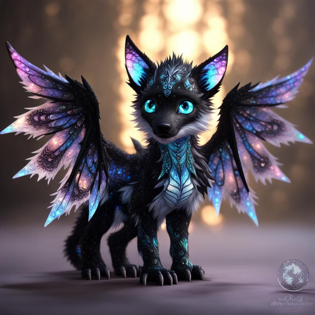 Adorable Winged Wolf Cub with Fractal Details
