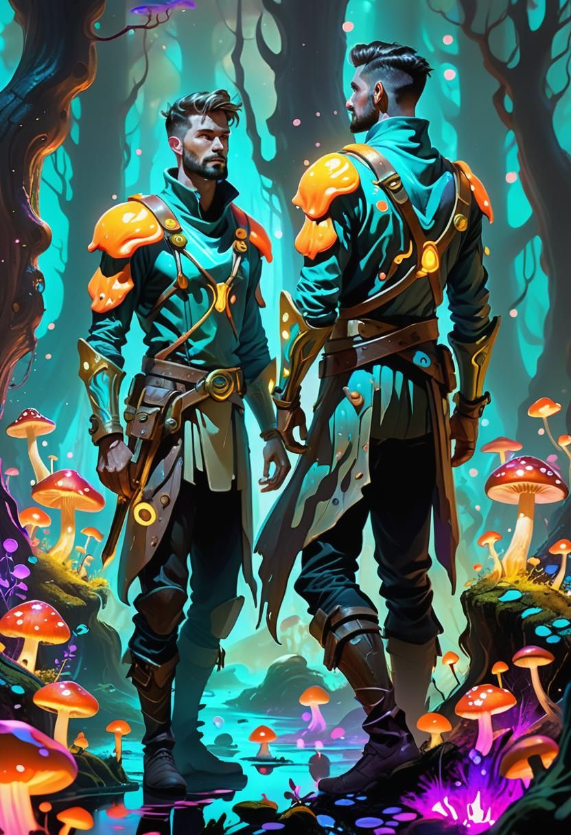 Vibrant concept art. Medium shot. Handsome young dangerous c...
