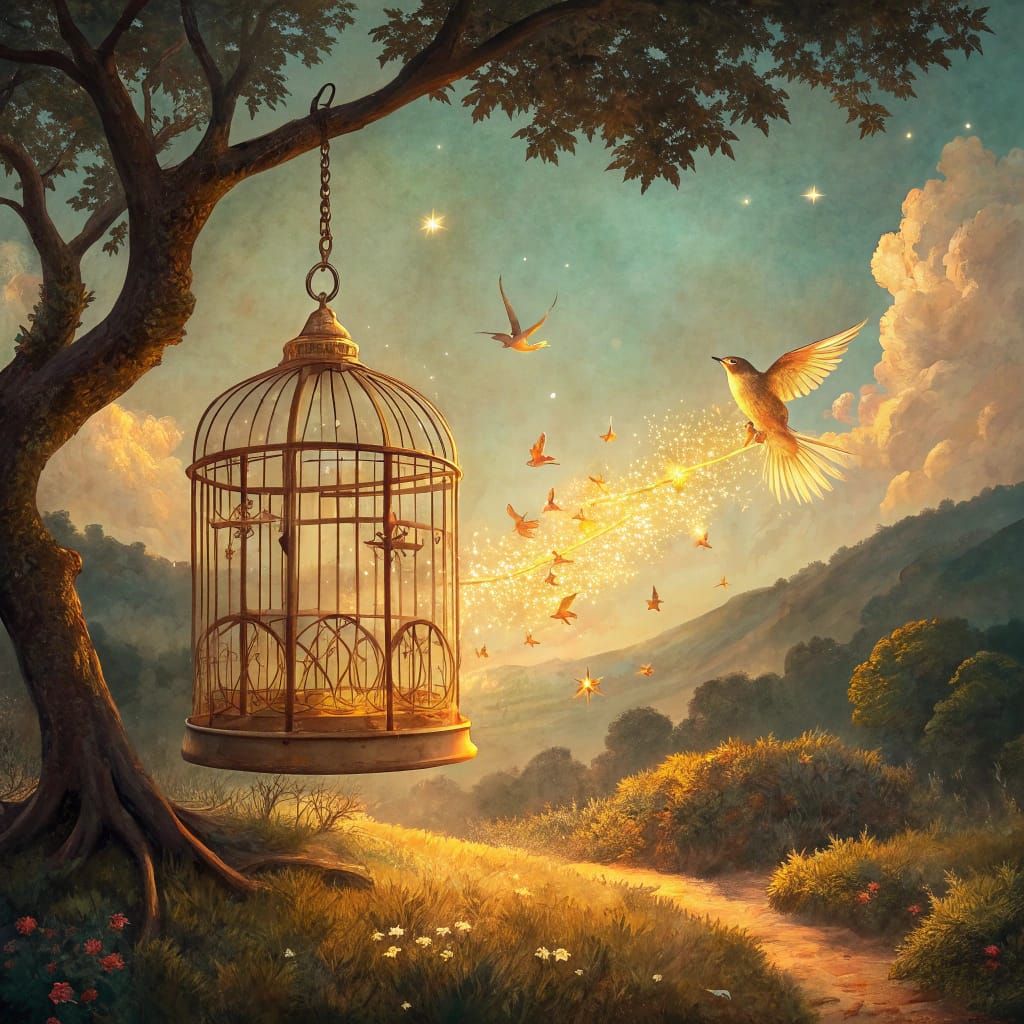 An opened cage in a forest