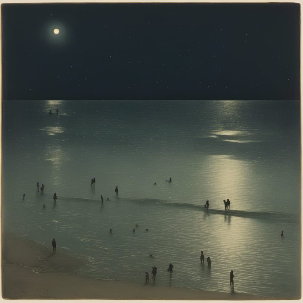 Swimmers at the beach at night