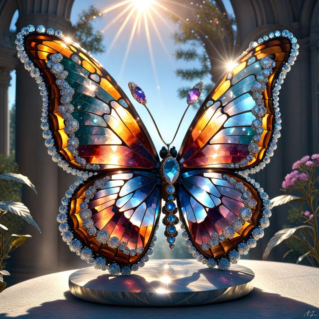 a crystal monarch butterfly sculpture   by @John