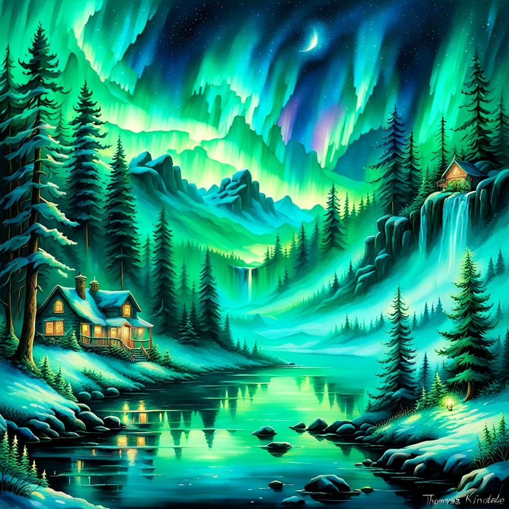  Dazzling night sky in blue green teal pine pale green sapphire emerald northern lights  by @Kandy Kane