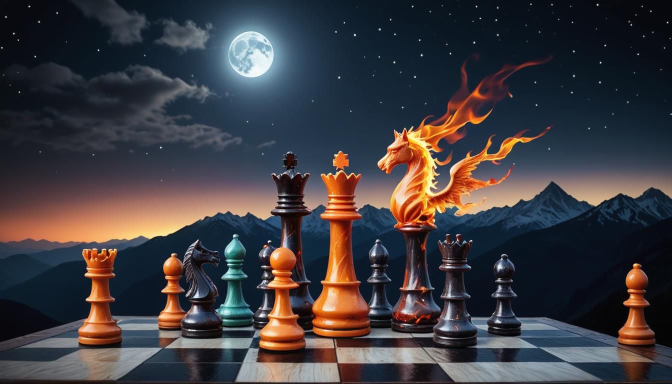 A beautiful masterpiece of a firey one Chess pieces