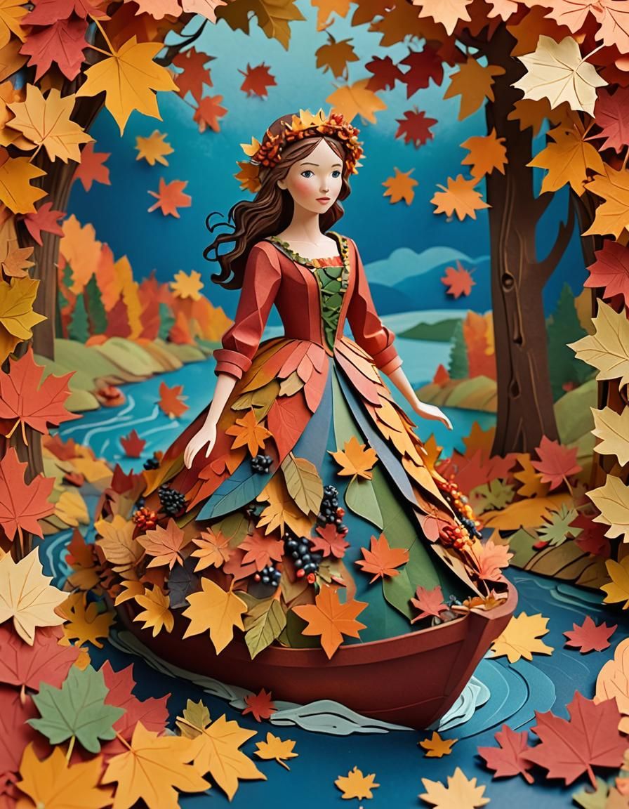 Layered colored paper craft depicting a full body portrait o...