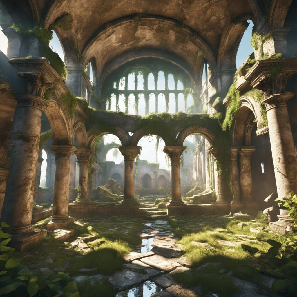 An ancient Roman basilica in complete abandonment