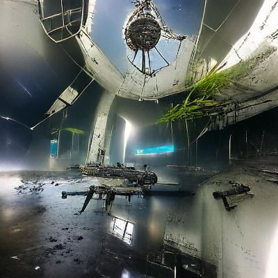 an abandoned space station on the edge of an empty galaxy Cr...