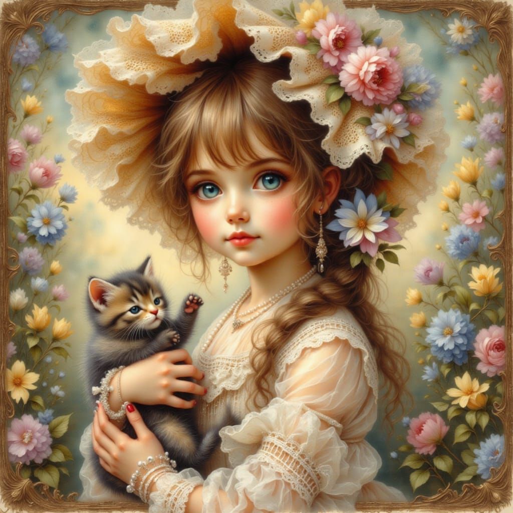 <lora:Ethereal Impressions:1.0> <lora:Bleed with beauty:1.0> 
Cute adorable Victorian girl and her kitten