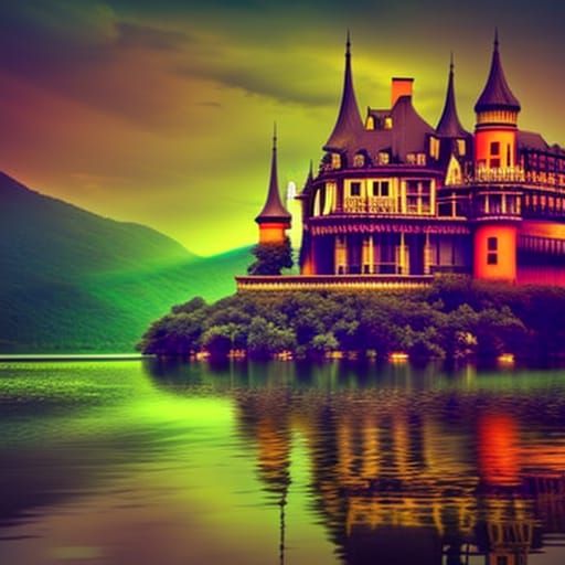 Enchanted castle on the lake