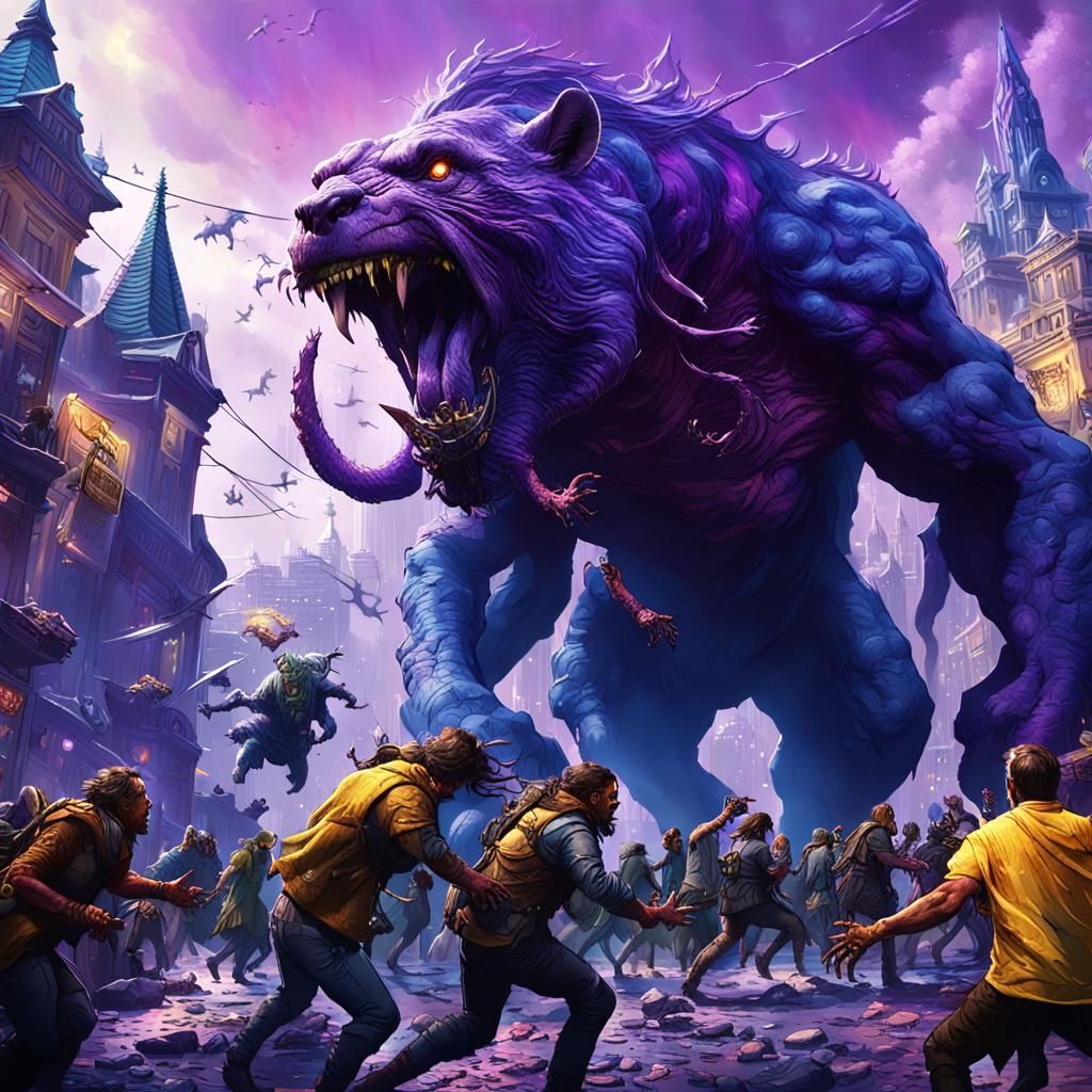 Mutant Animals Attack City in Dark Fantasy Style