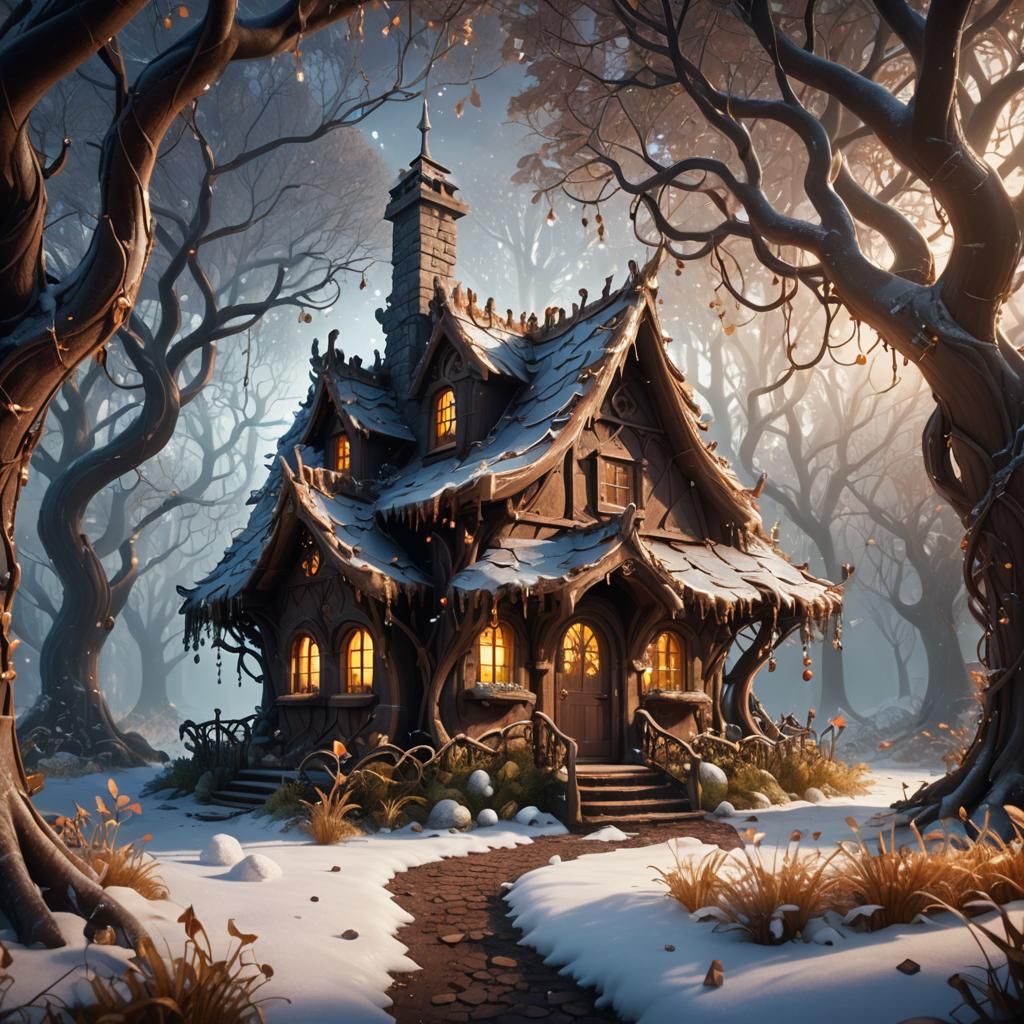 Enchanted Chocolate Cottage in Mystical Forest