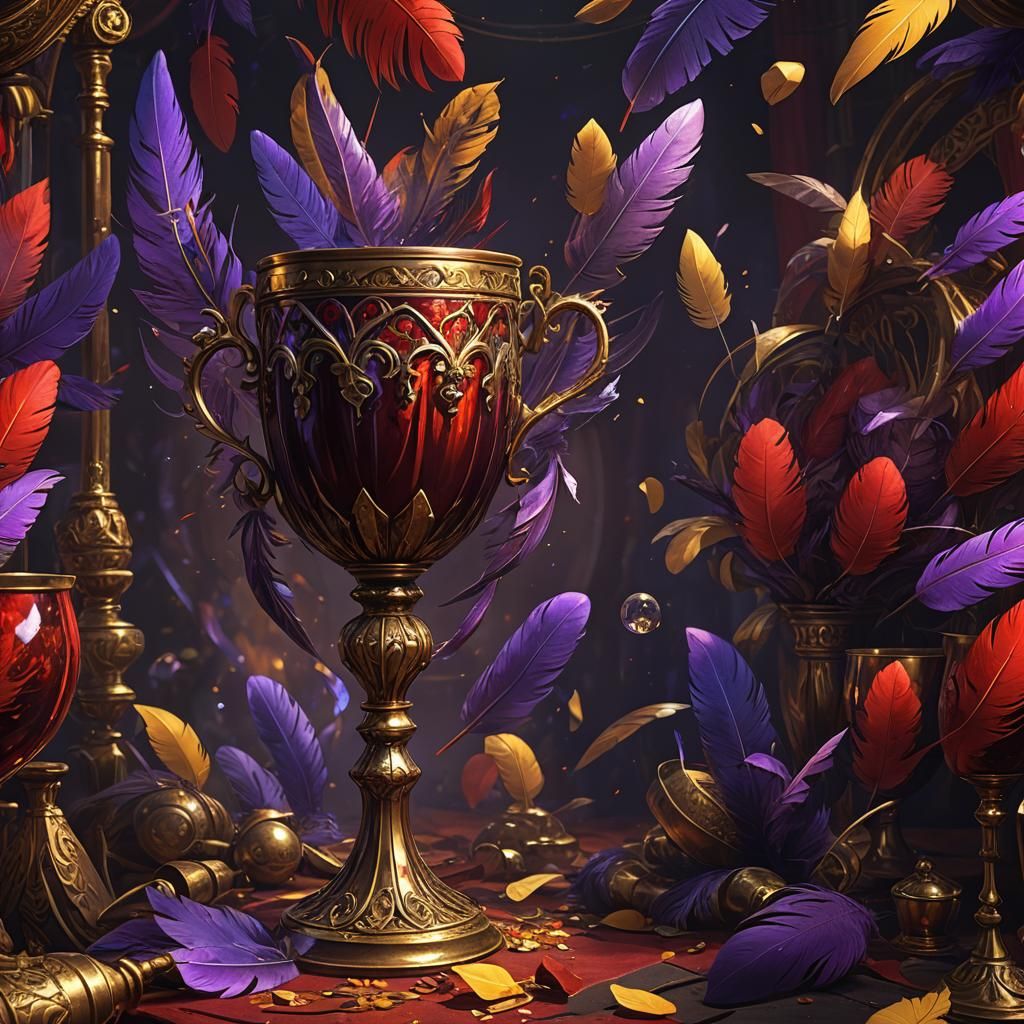 goblet, circus, feathers, red, a masterpiece, 8k resolution,...