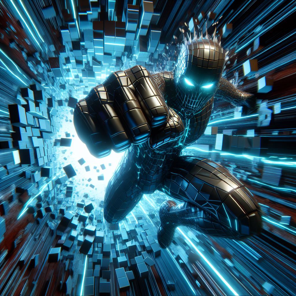 cyberspace warrior punching through barrier