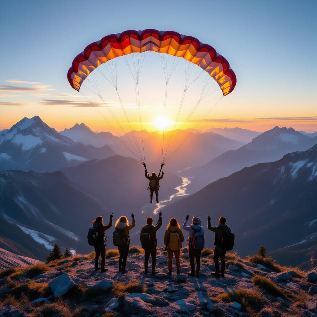 Epic Mountain Parachuting Adventure at Dawn