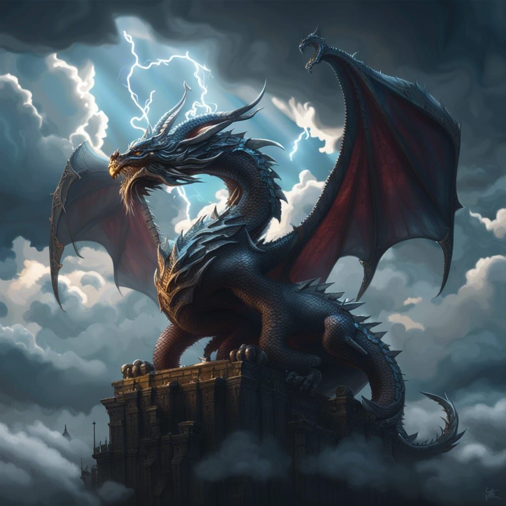 dragon perched on a fortress - AI Generated Artwork - NightCafe Creator