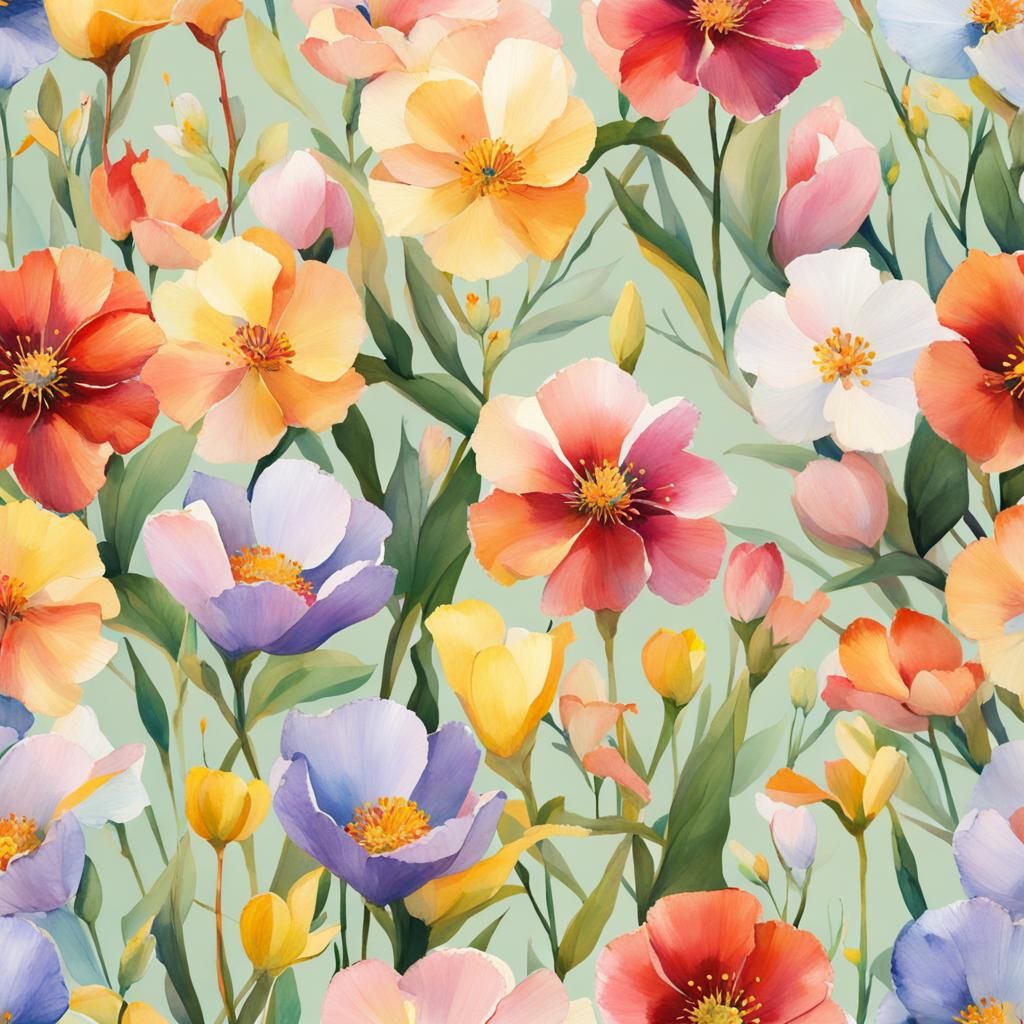 , kintsugi , spring flowers,garden,  pastel, light colors, c...