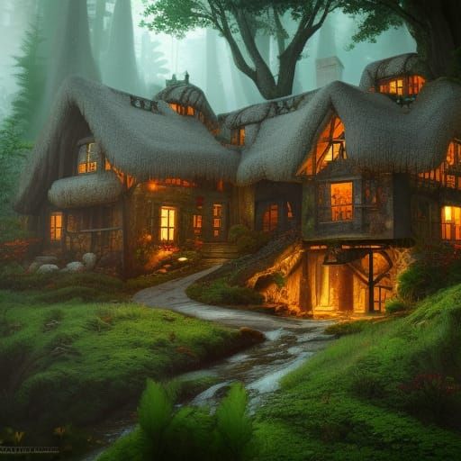 Cottage in the forest - AI Generated Artwork - NightCafe Creator