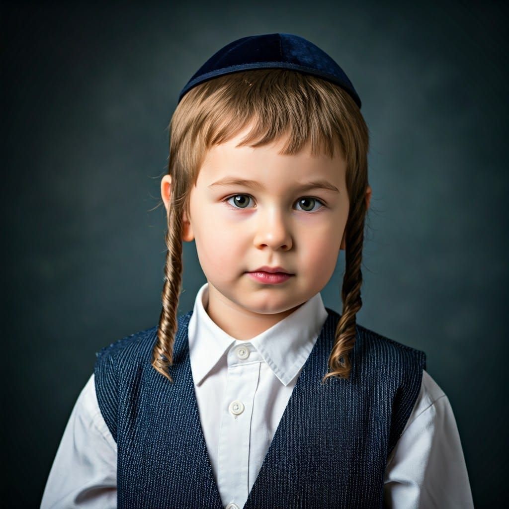 Young Ultra-Orthodox Boy in Traditional Attire