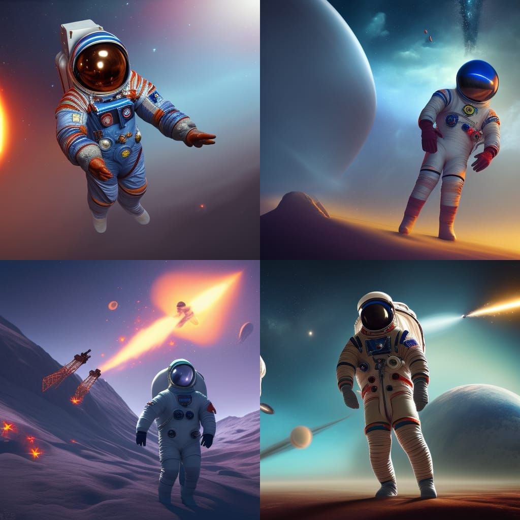 a cosmonaut in space and a cosmonaut in a rocket