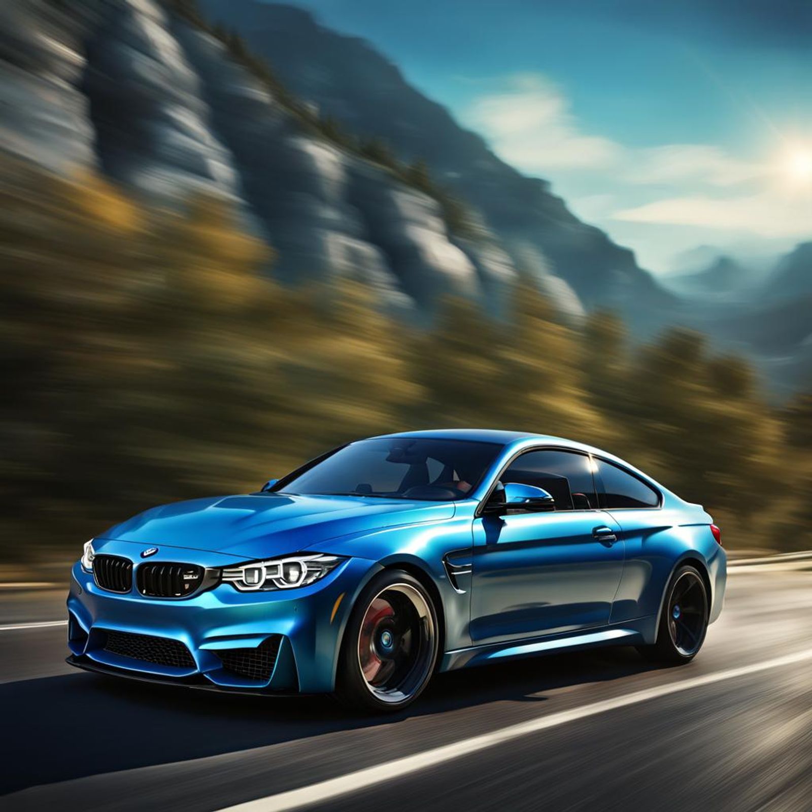 a blue berline bmw m4 on the road. 4k, photorealistic and aesthetic ...